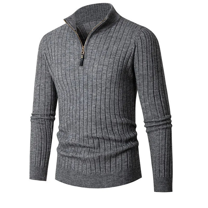 Soft knit men's quarter zip slim fit sweater, modern long sleeve pullover for ultimate comfort.