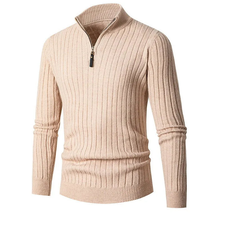 Modern men's quarter zip slim fit sweater, a comfortable and stylish long sleeve pullover.