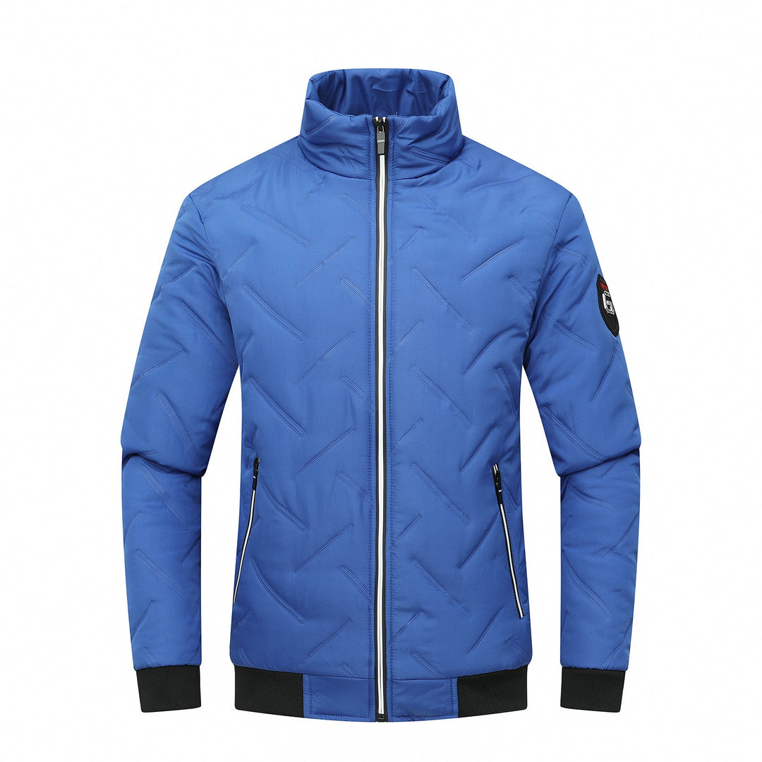 Stylish men's casual quilted jacket with a modern slim fit. Features a stand collar and zipper closure for warmth.