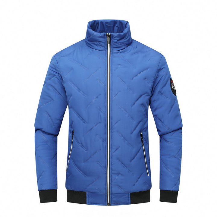 Stylish men's casual quilted jacket with a modern slim fit. Features a stand collar and zipper closure for warmth.