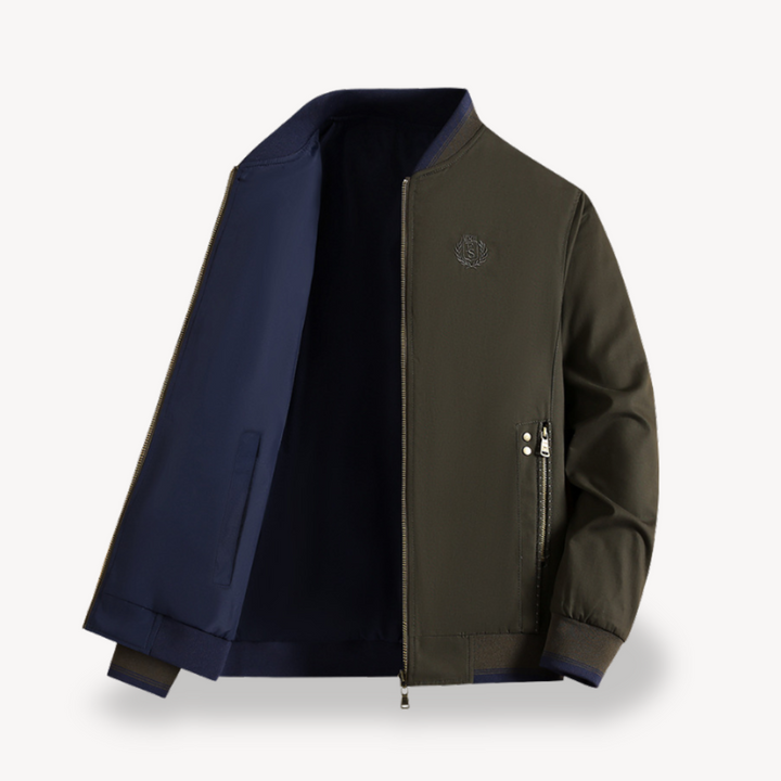 Stylish men's outerwear: reversible, slim fit bomber jacket, a versatile choice.
