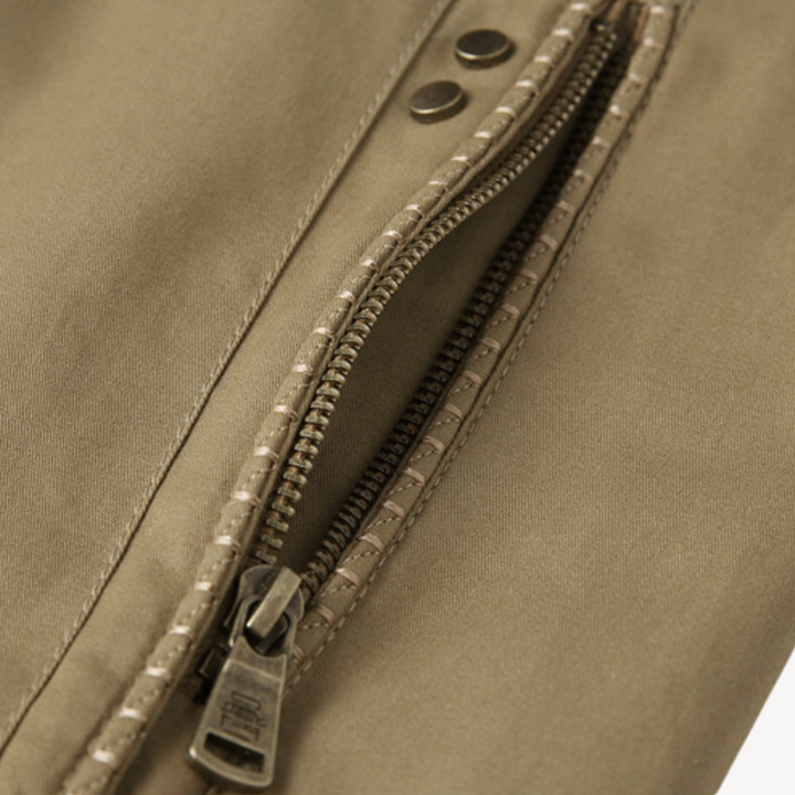 Khaki men's slim fit reversible bomber, versatile jacket for modern style.
