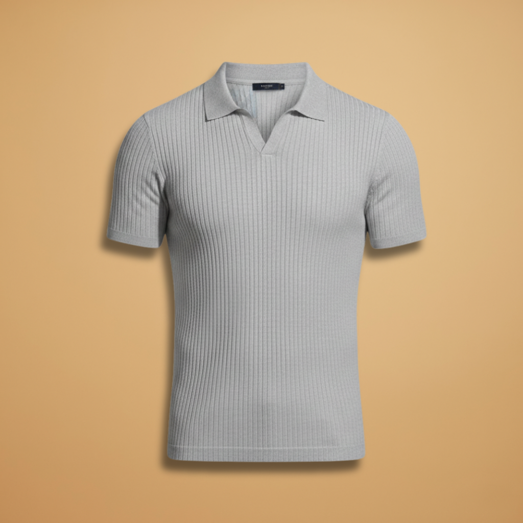 Men's slim fit ribbed polo shirt in navy, ideal for a modern, polished smart casual style.