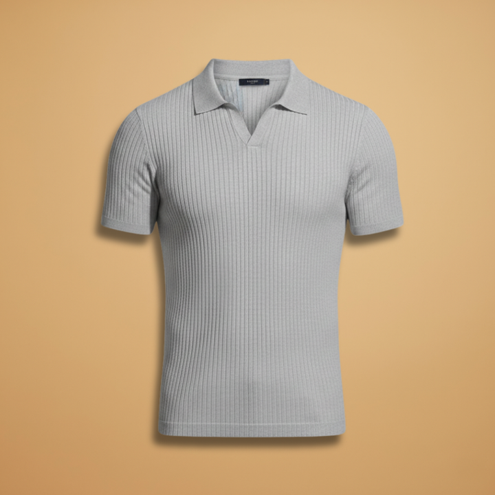 Men's slim fit ribbed polo shirt in navy, ideal for a modern, polished smart casual style.