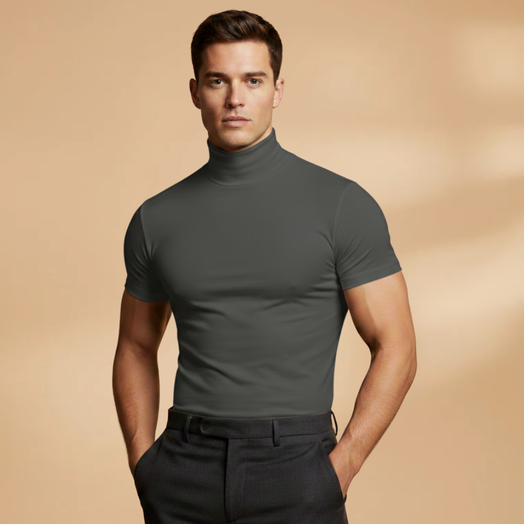 Pack of men's roll neck t-shirts, showcasing different colors for layering.