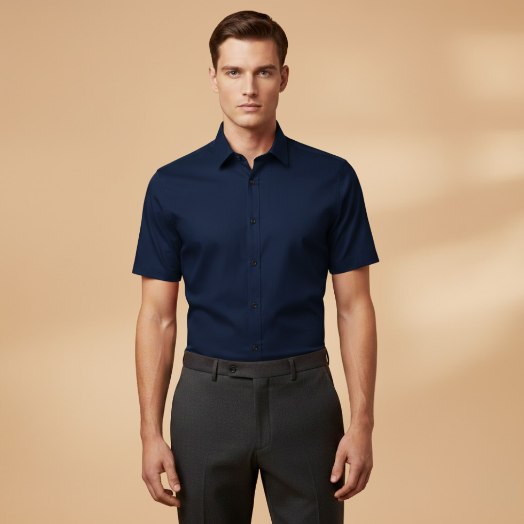 Versatile red fitted shirt for men, short sleeve button-down style for everyday wear.