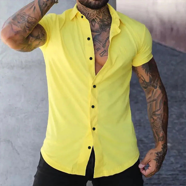 Lightweight men's slim fit short sleeve shirt, a stylish casual top for comfortable summer fashion.