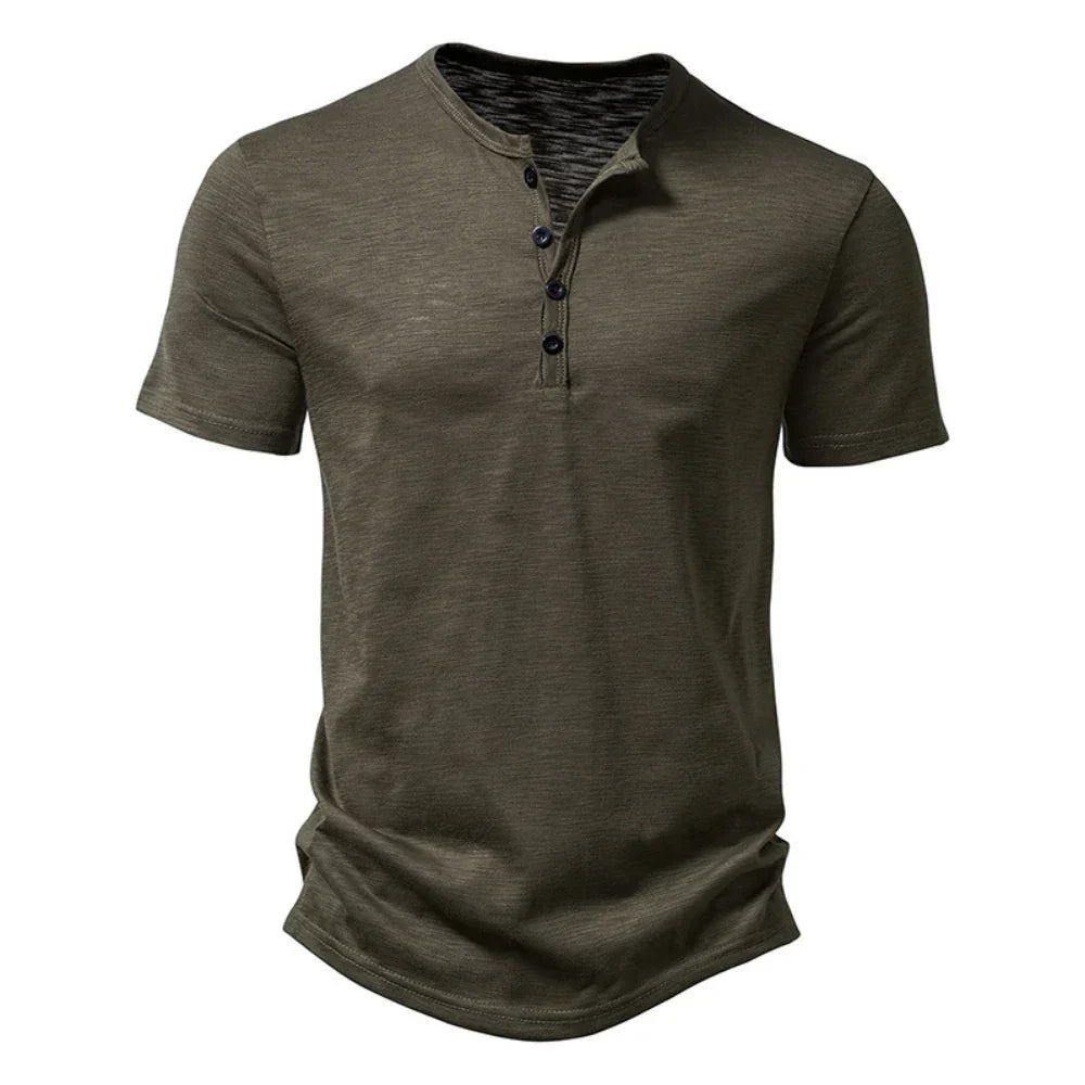 Comfortable men's casual wear henley shirt, featuring a stylish button collar.