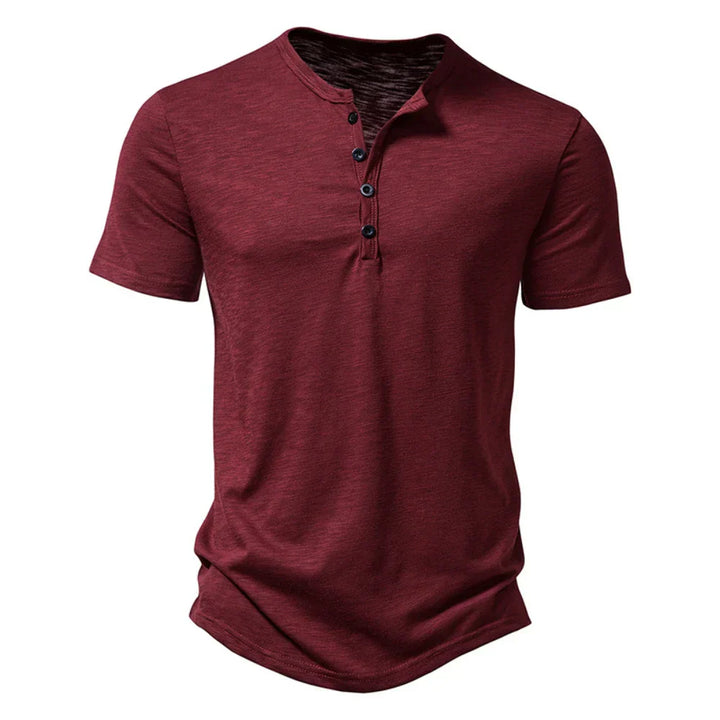 Mens fashion slim fit henley shirt with a classic button collar for casual outings.