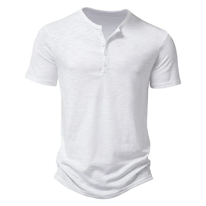 Soft and comfortable men's short sleeve henley top with a distinctive button collar.
