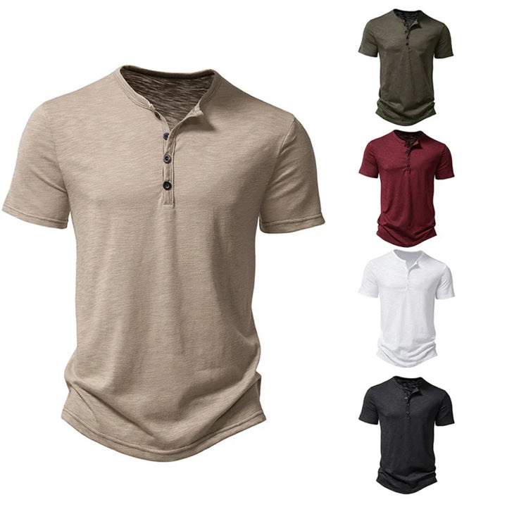 Wardrobe essential: men's slim fit henley t-shirt, perfect for everyday casual style.