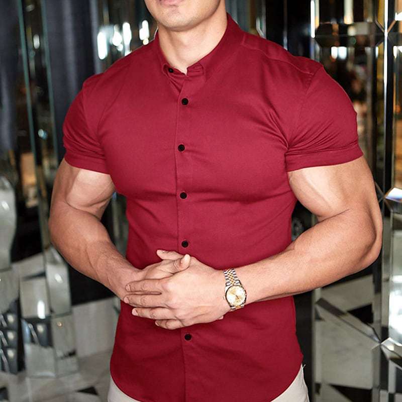 Men's slim fit short sleeve shirt for modern everyday style.