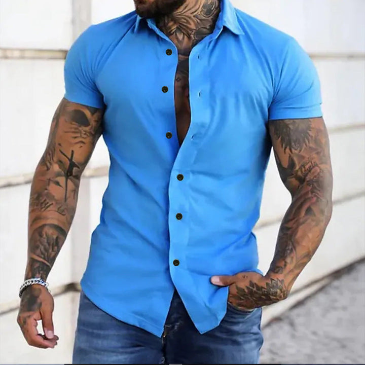 Versatile men's slim fit short sleeve top, enhancing any casual or smart casual ensemble.