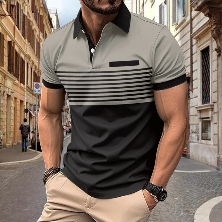 Men's slim fit striped polo shirt with short sleeves & subtle colorblock, a stylish summer top.