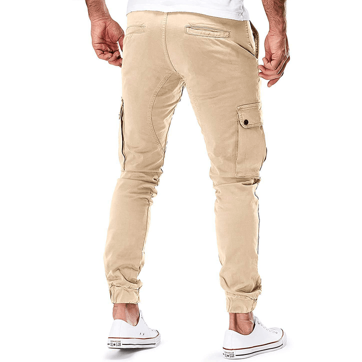 Versatile men's multi-pocket slim fit cargo trousers, ideal for casual wear & active lifestyles.