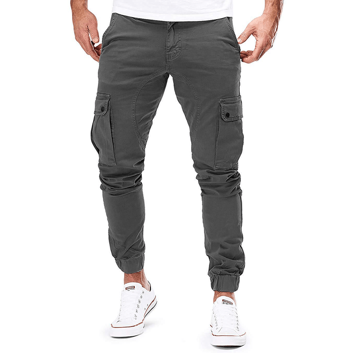 Modern men's slim fit stretch cargo pants, combining style with practical pockets for versatile fashion.