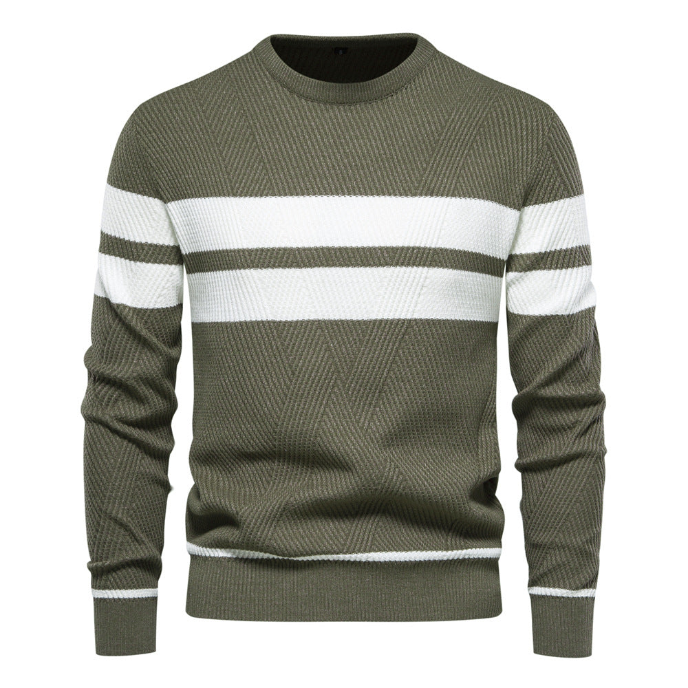 Men's slim fit striped crew neck sweater. Perfect for casual men's fashion & versatile winter wear.