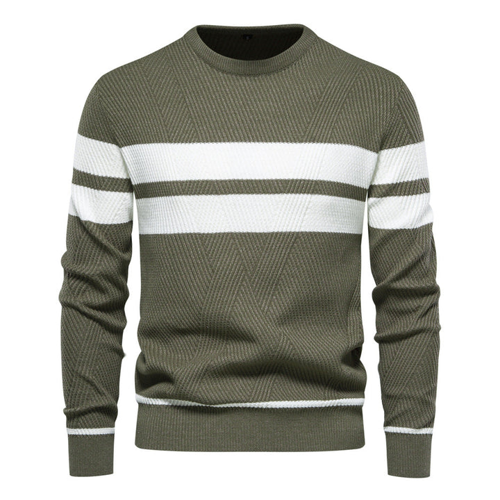 Men's slim fit striped crew neck sweater. Perfect for casual men's fashion & versatile winter wear.