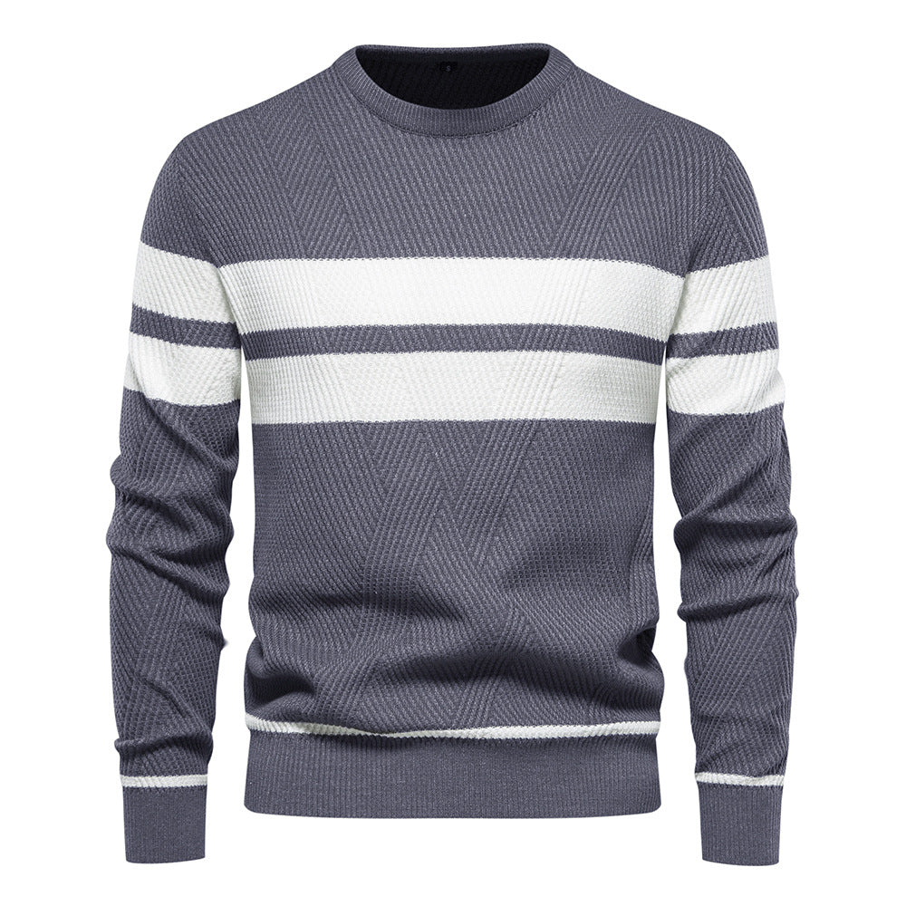 Versatile men's striped crew neck sweater. Slim fit, classic style for modern men's fashion.