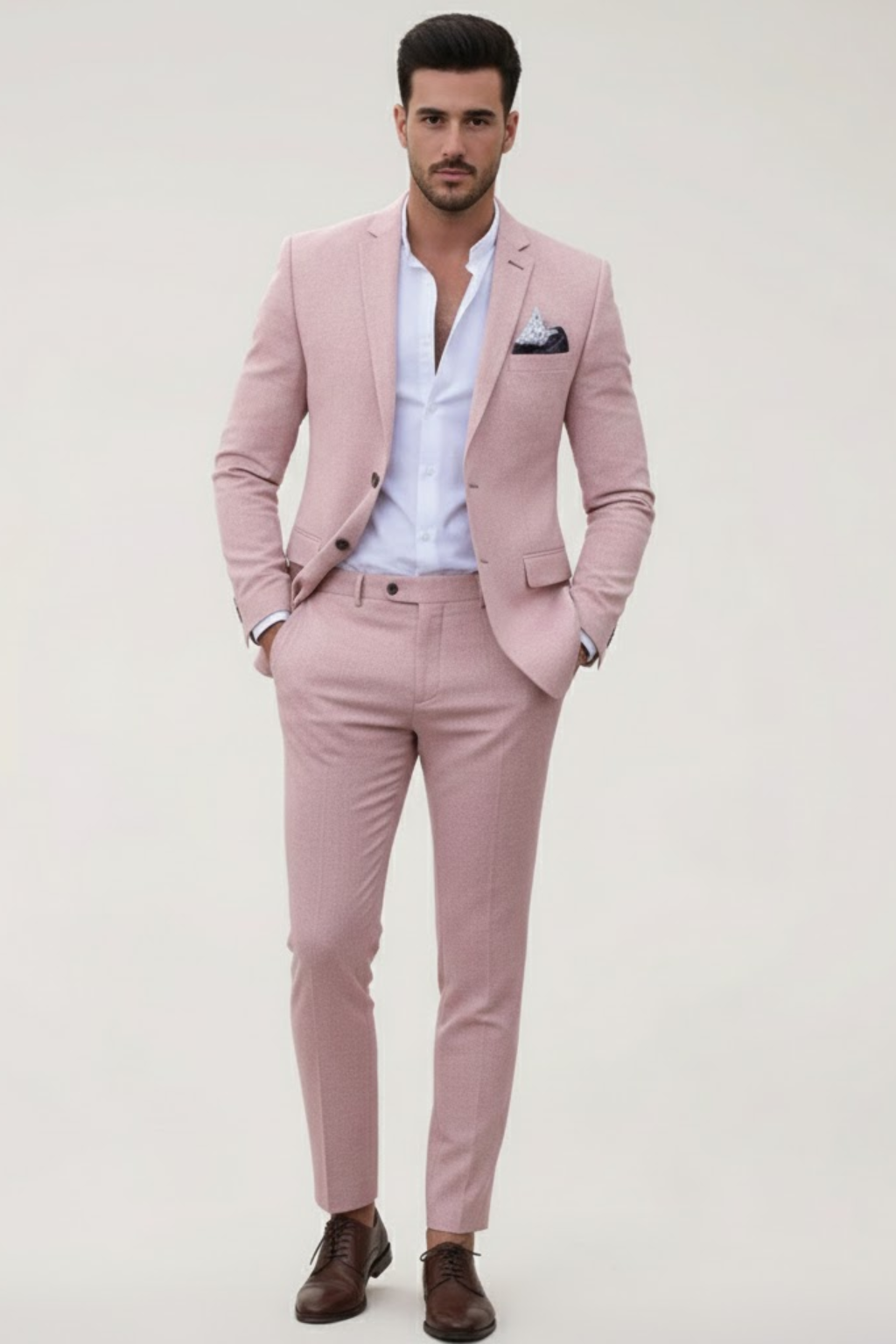 Versatile suit set for men, featuring a slim fit design suitable for business attire and spring trends.