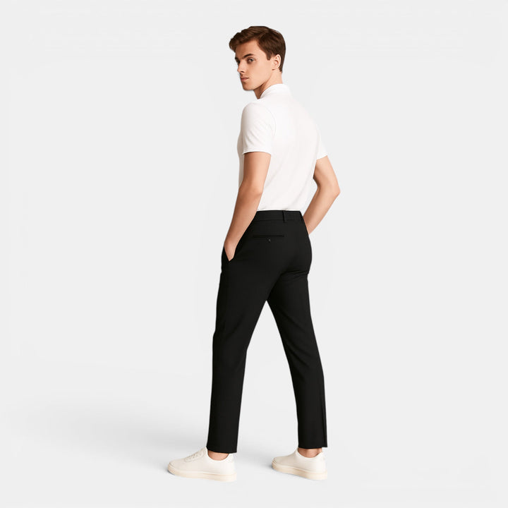 Sleek modern men's slim fit trousers, perfect for tailored work and stylish casual ensembles.