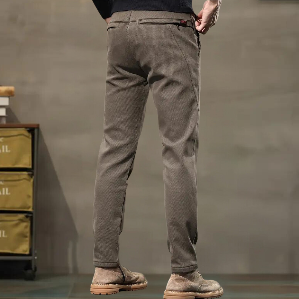 Stylish men's stretch tapered pants, perfect for office, casual, or smart everyday wear; comfortable slim fit.
