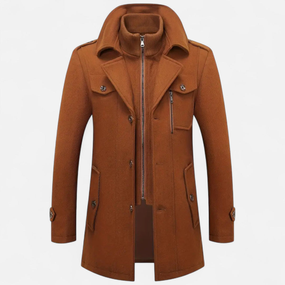 Men's slim-fit textured coat, perfect for elegant formal or business attire, tailored for a sophisticated look.