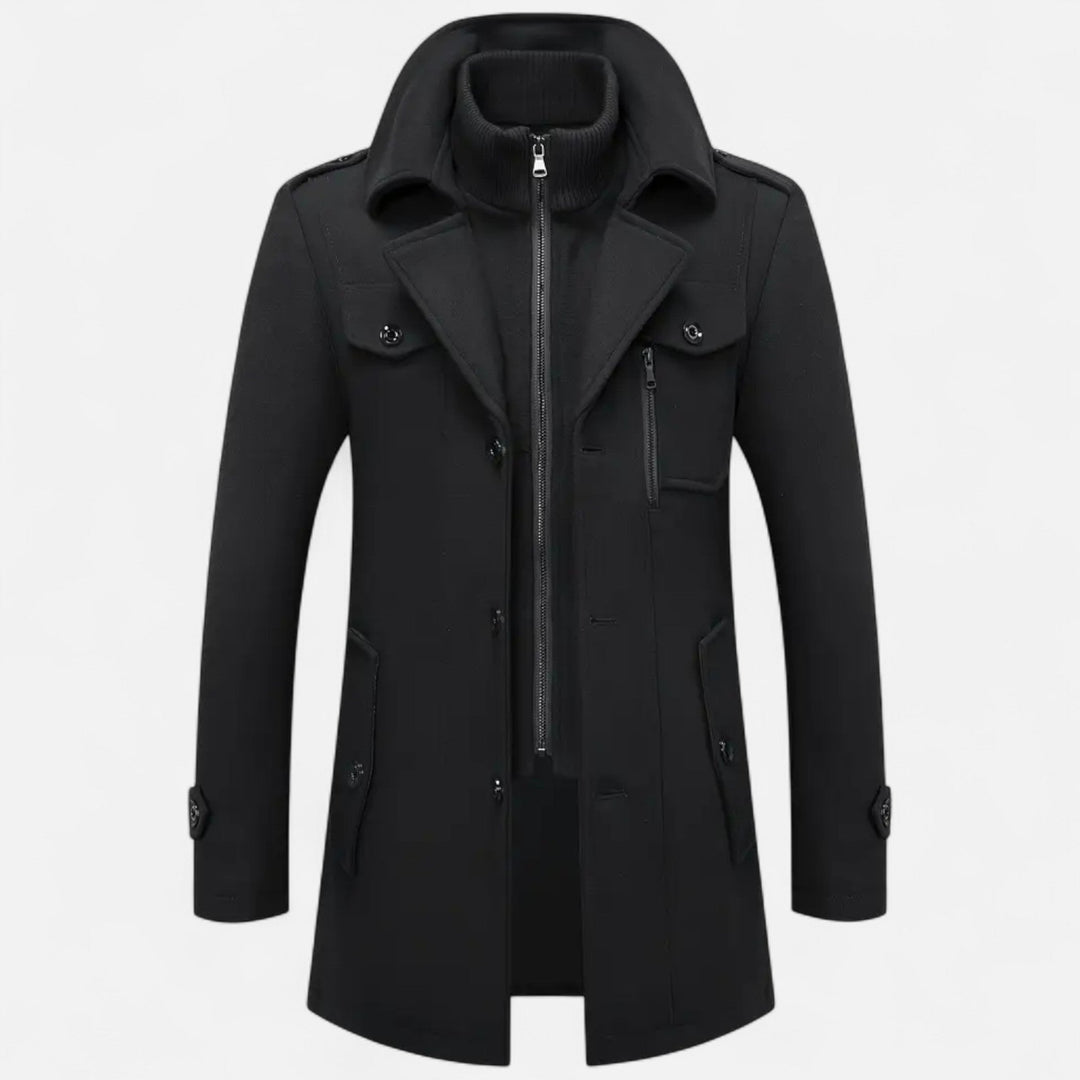 Tailored men's slim-fit textured outerwear jacket, offering a classic and distinguished look for elegant style.