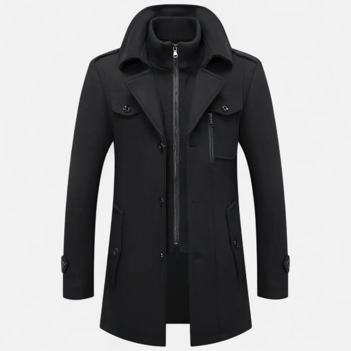 Tailored men's slim-fit textured outerwear jacket, offering a classic and distinguished look for elegant style.