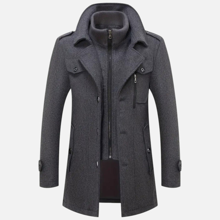 Versatile men's slim-fit textured autumn jacket, great as a winter coat for elegant and sophisticated business style.