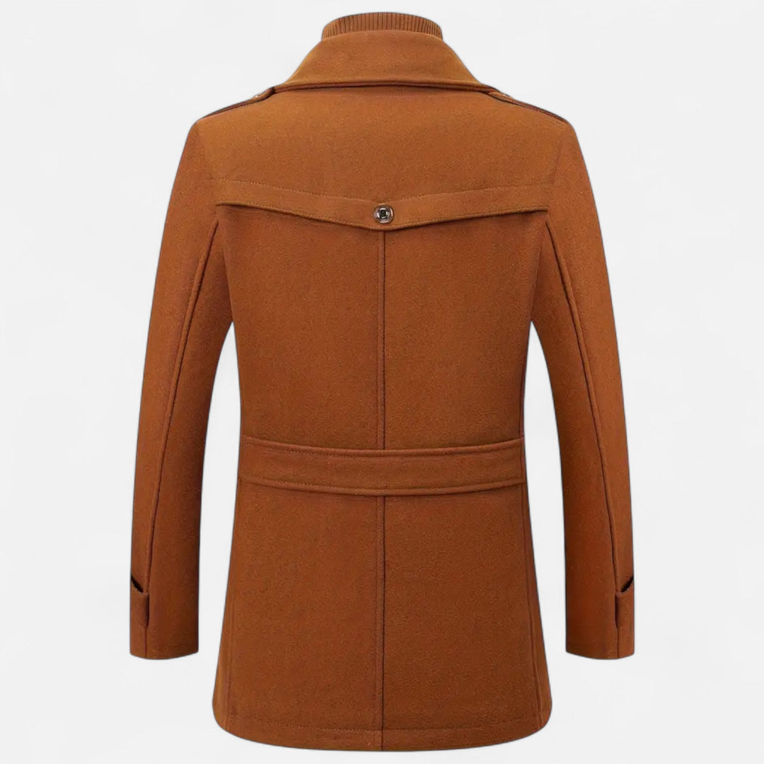 Elegant men's slim-fit textured formal coat, designed for sophisticated business attire and smart casual distinction.
