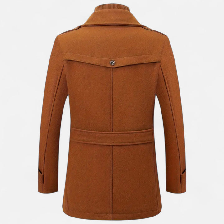 Elegant men's slim-fit textured formal coat, designed for sophisticated business attire and smart casual distinction.