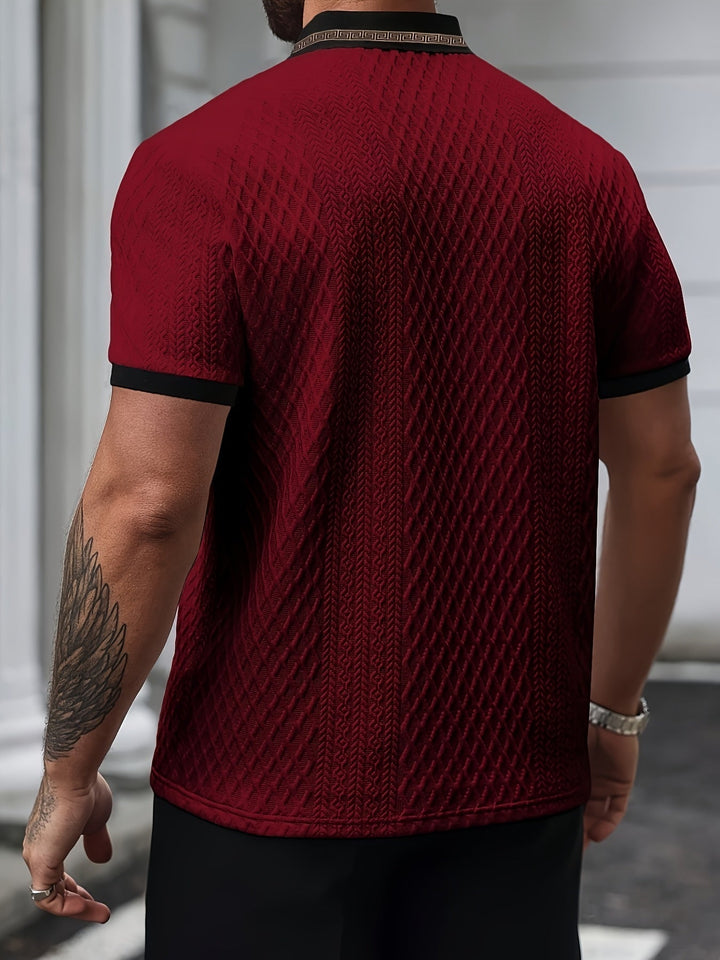 Short sleeve slim fit polo shirt for men, highlighting its comfortable texture.