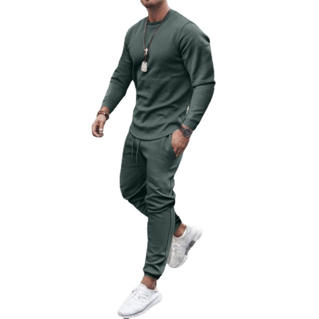 Close-up of men's comfortable athletic tracksuit fabric, ideal for jogging, sportswear, or casual autumn wear.