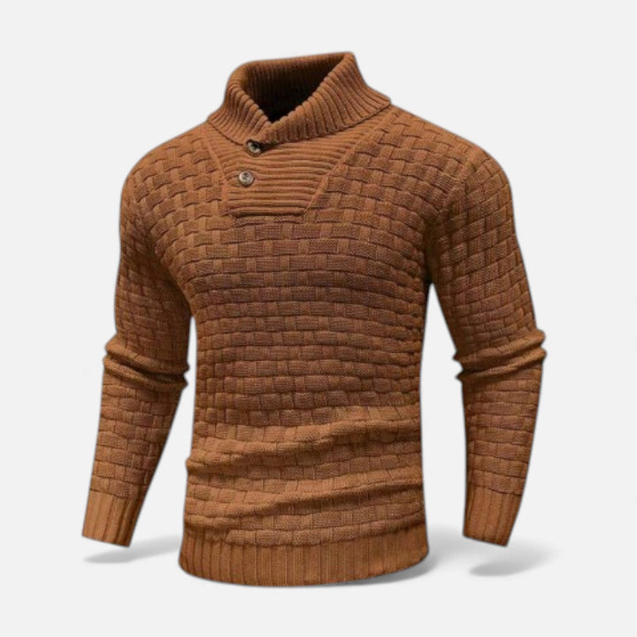 The perfect classic sweater for men: slim fit, turtleneck, and button detail.