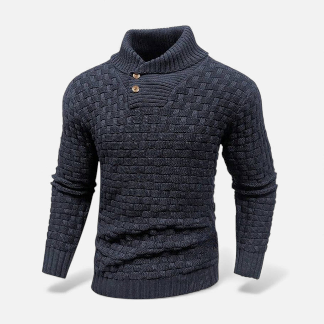 Effortless casual style with this men's slim fit turtleneck button sweater.