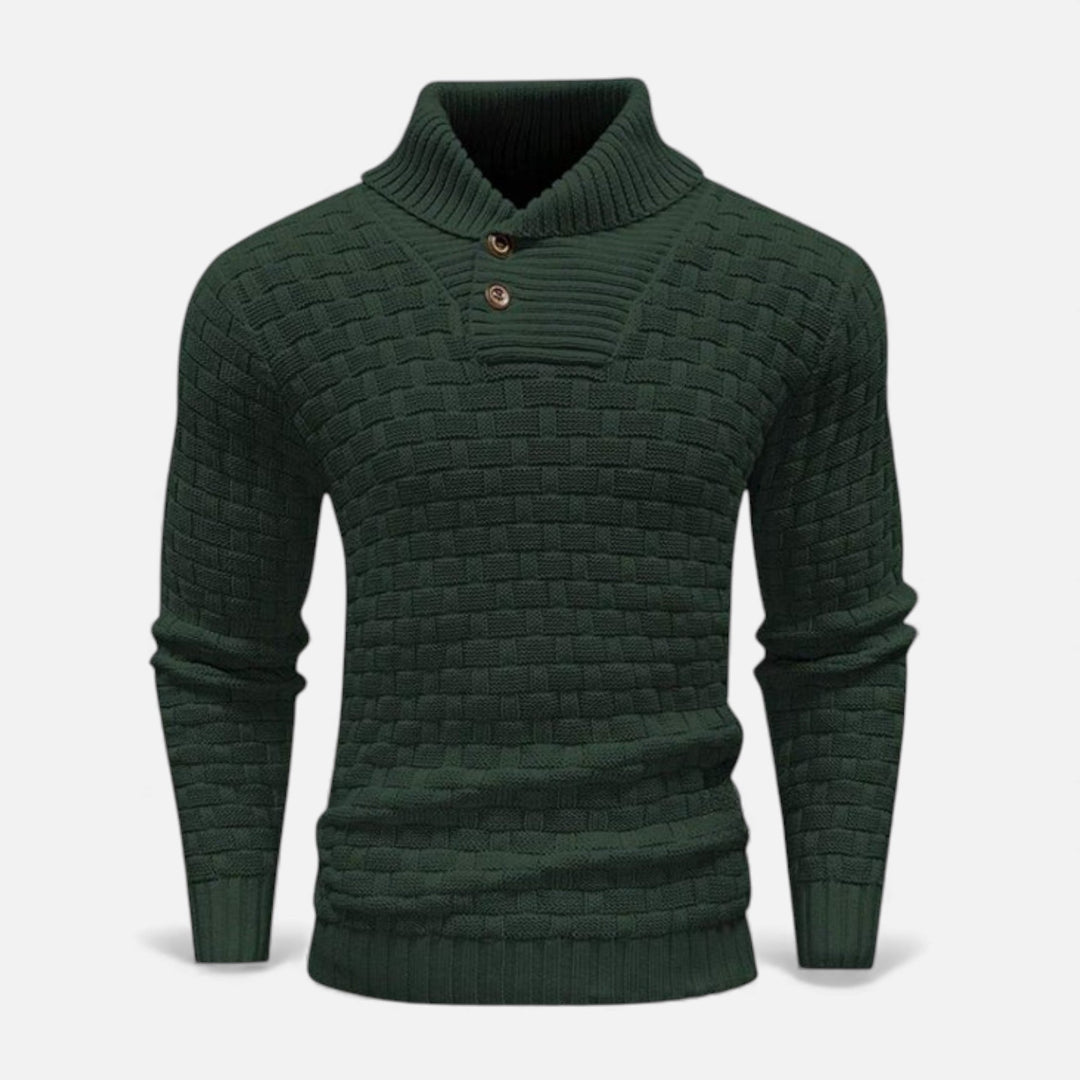 Versatile menswear: slim fit turtleneck button sweater for casual or office wear.