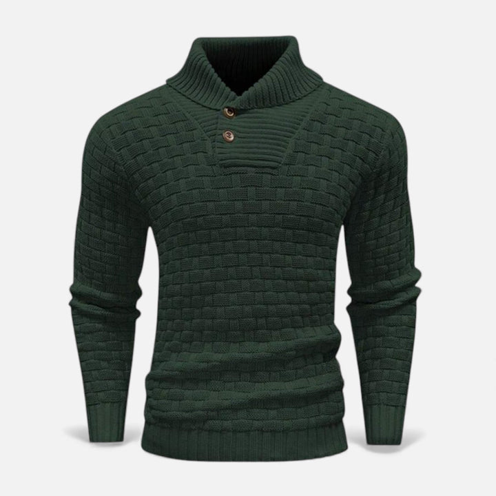 Versatile menswear: slim fit turtleneck button sweater for casual or office wear.