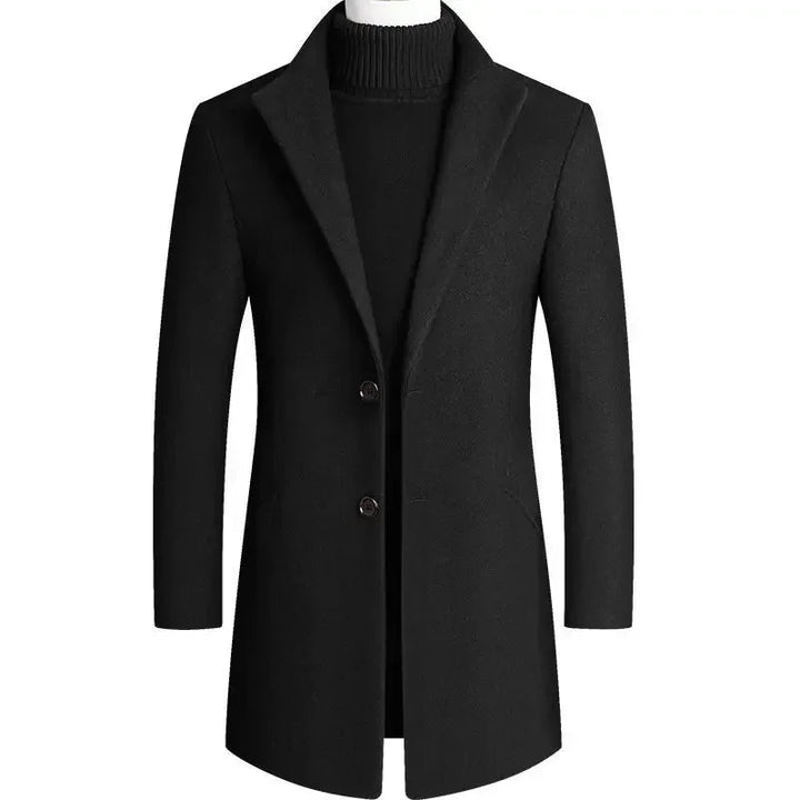 Fashionable men's dress coat with a sleek slim-fit design for winter.