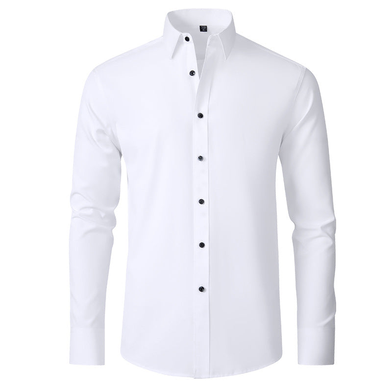 Men's slim fit wrinkle-resistant stretch dress shirt. Ideal for office wear, business casual, and formal events.