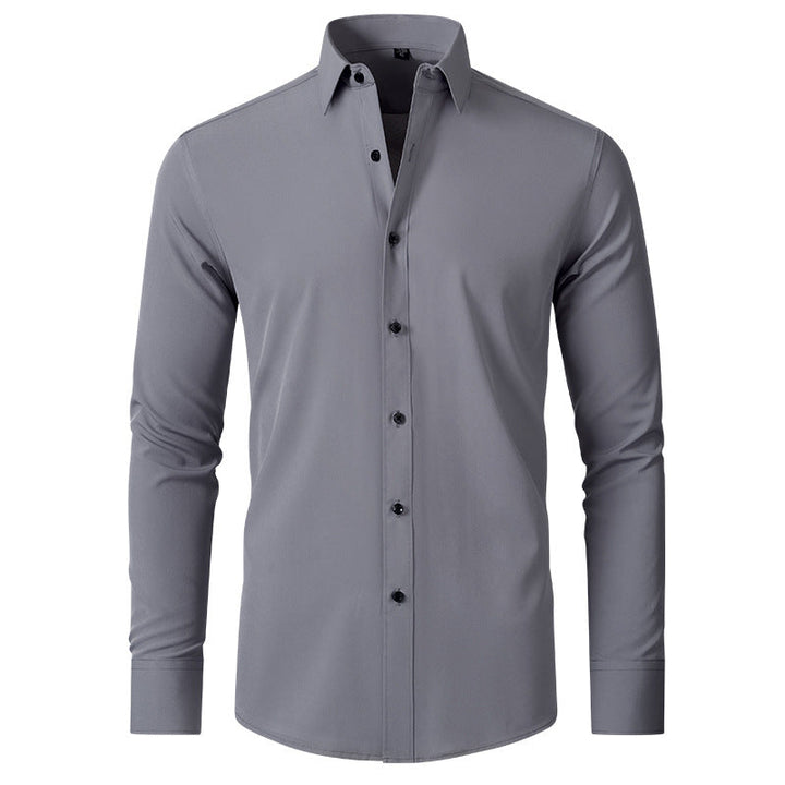 Modern men's slim fit stretch dress shirt. Wrinkle-resistant, offering comfort and style for smart casual events.