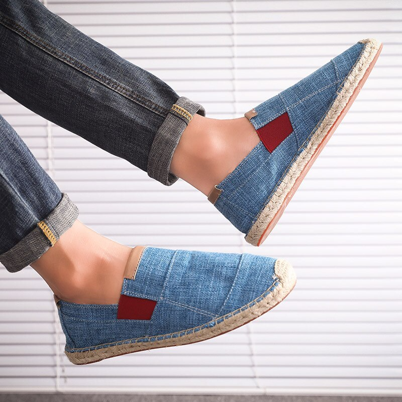 Breathable men's espadrilles, slip-on design for comfortable warm weather casual footwear.