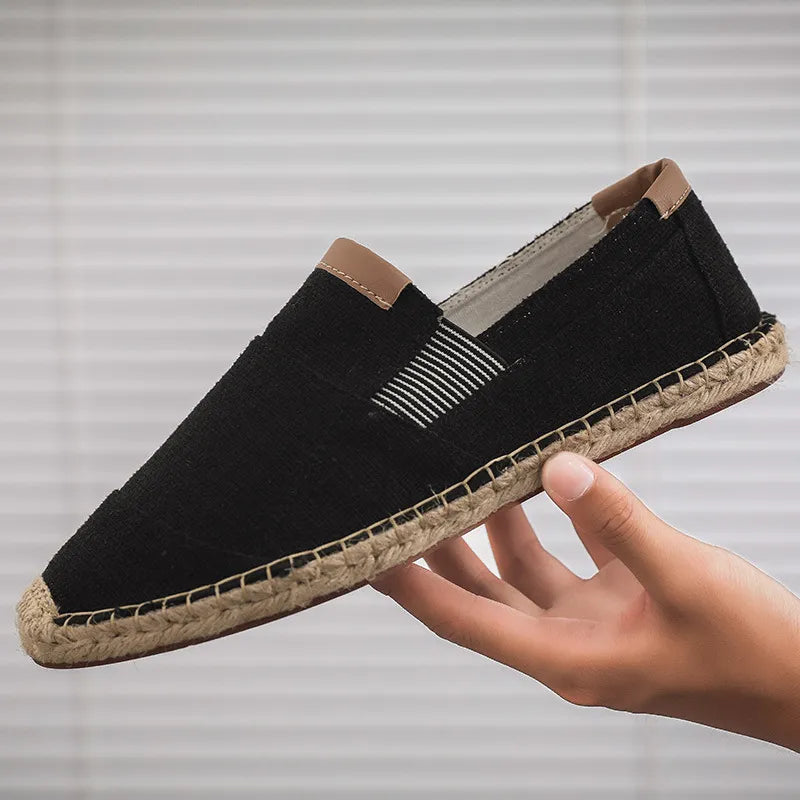 Effortless men's slip-on espadrille shoes, perfect casual footwear for summer holidays.