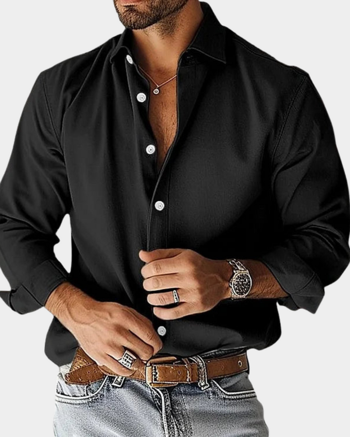 Smart men's tailored fit dress shirt. Easy care for modern business & sophisticated casual looks.