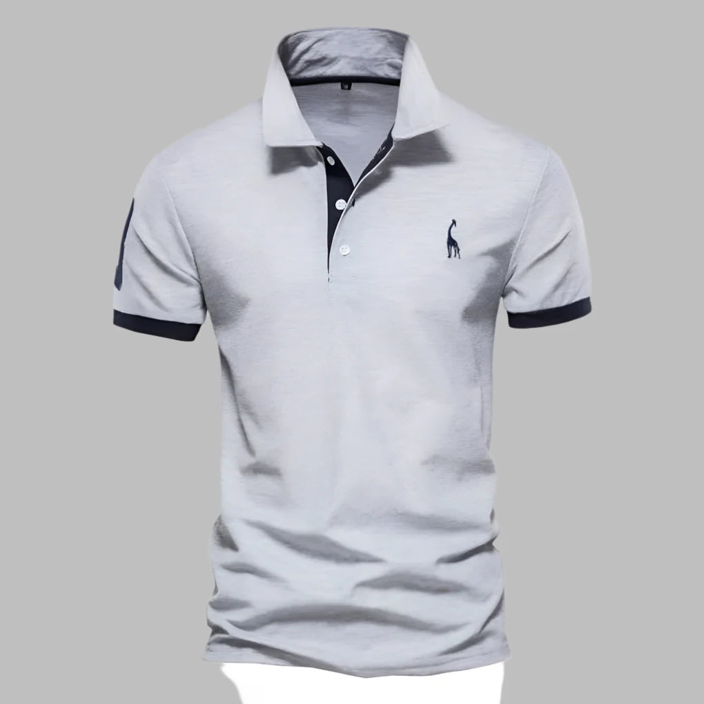 New men's performance polo shirt in a smart-casual tailored fit, offering breathable comfort & versatility.
