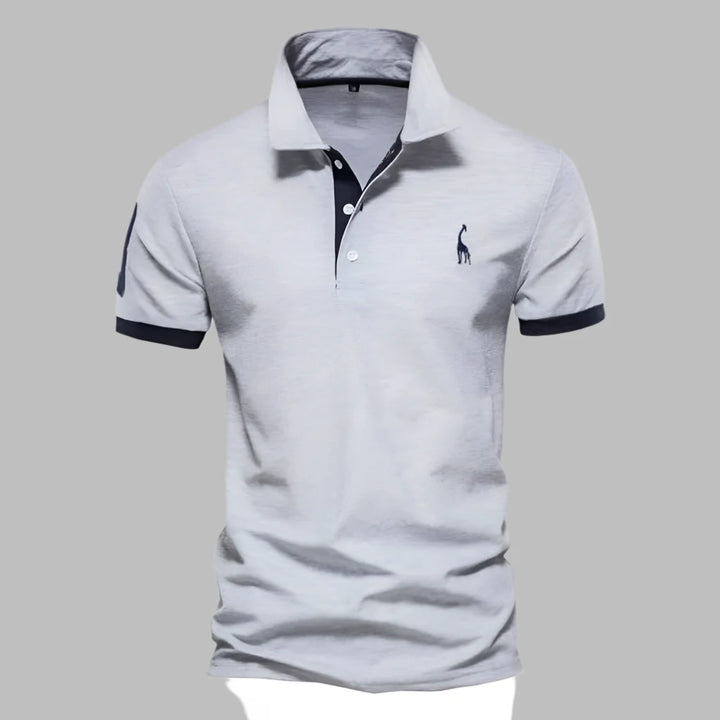 New men's performance polo shirt in a smart-casual tailored fit, offering breathable comfort & versatility.