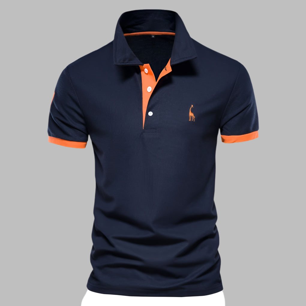Man wearing a sharp men's smart-casual polo shirt, showcasing its tailored fit & versatile everyday style.