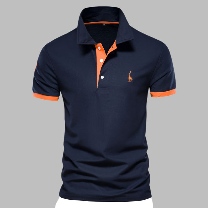 Man wearing a sharp men's smart-casual polo shirt, showcasing its tailored fit & versatile everyday style.