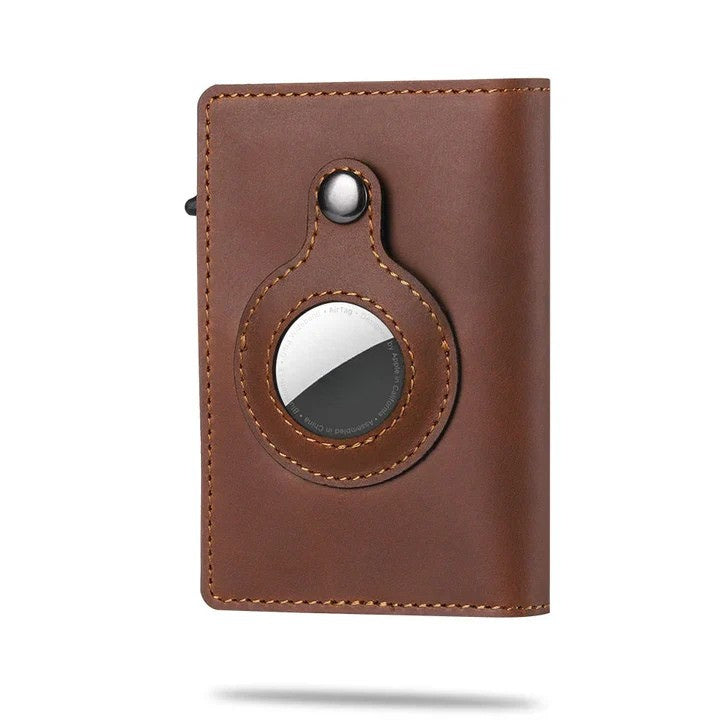 Men's front pocket wallet, AirTag enabled, RFID secure, sleek for everyday carry.
