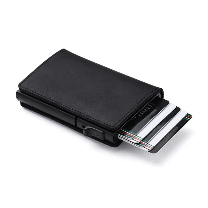Slim men's wallet with integrated AirTag holder for tracking & security, RFID protected.
